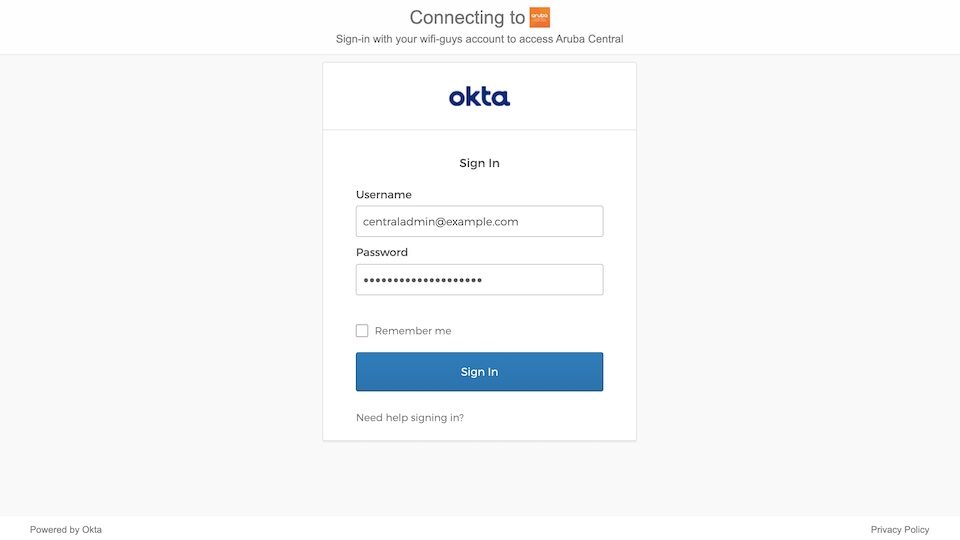 Aruba Central Okta Integration